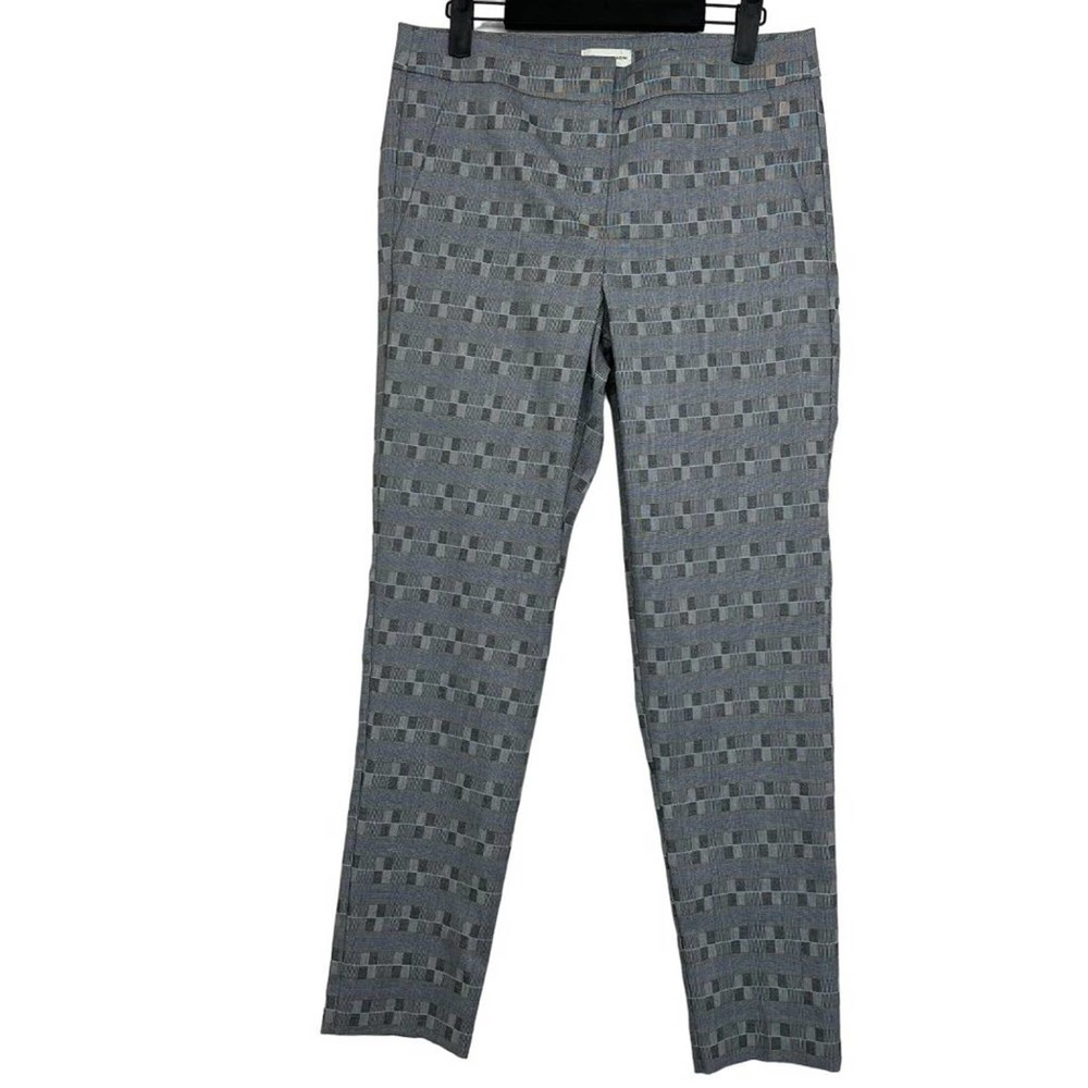 Adrienne Vittadini Pants Women 8 Checker Stripe Grey and Blue Slim Leg Career